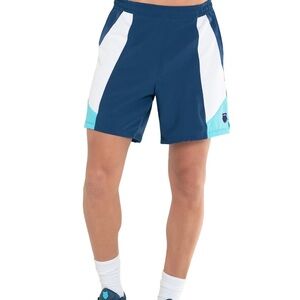 WORN TWICE! K-Swiss Men’s color block 7 Blue and White Athletic Shorts